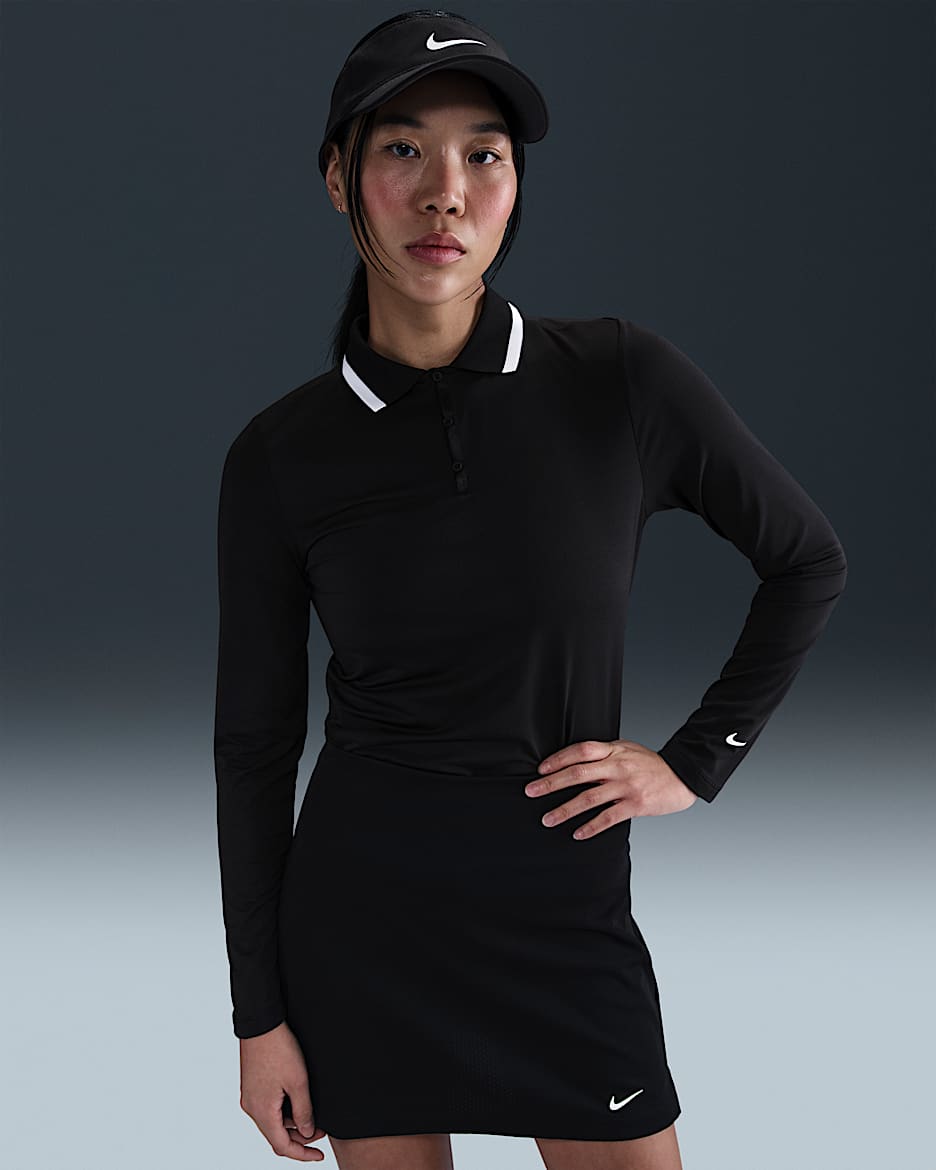Nike Tour Women's Dri-FIT UV Protection Long-Sleeve Golf Polo - Black/White/White