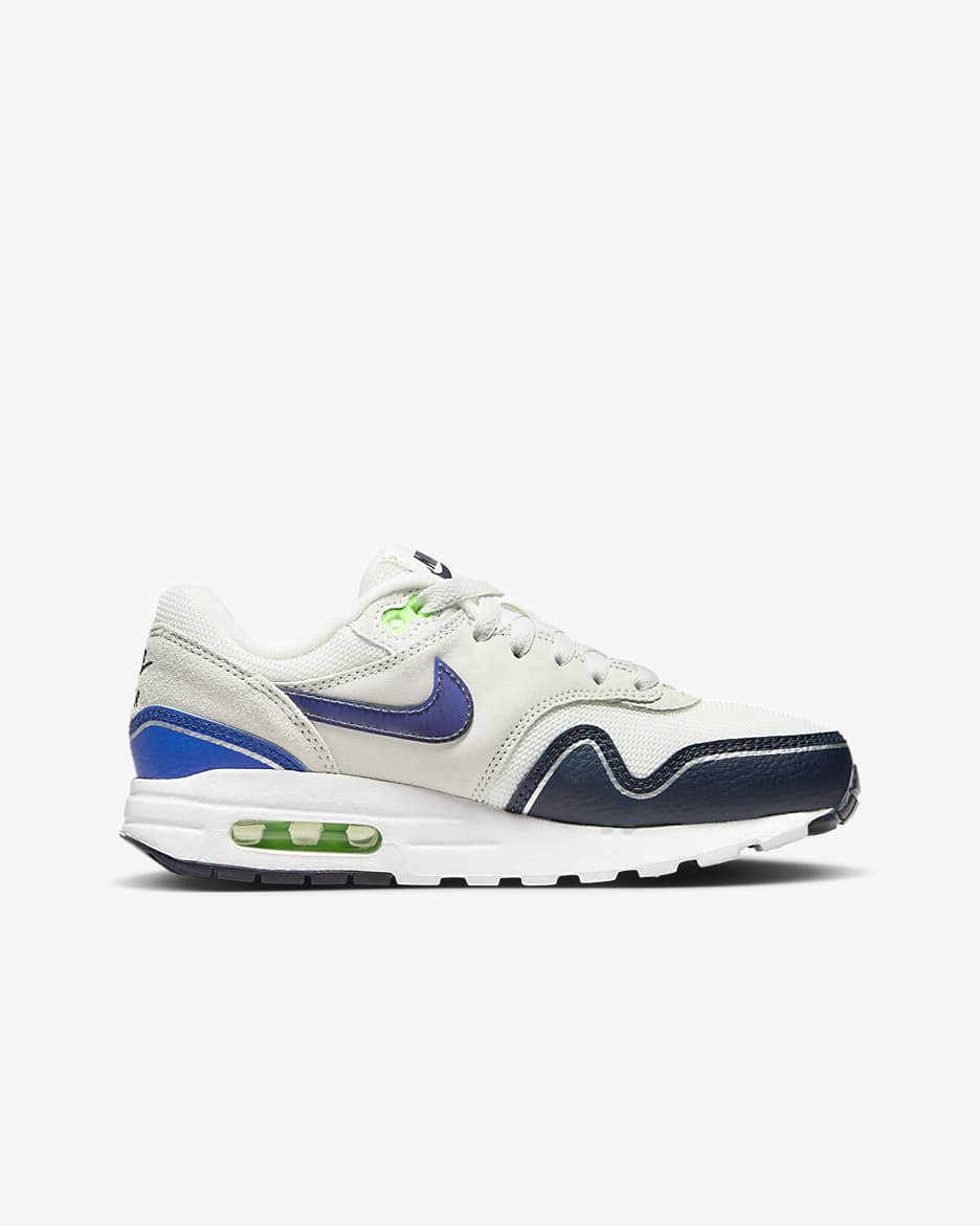 Calzado para niños talla grande Nike Air Max 1 - Blanco cumbre/Polvo fotón/Hiperroyal/Obsidiana