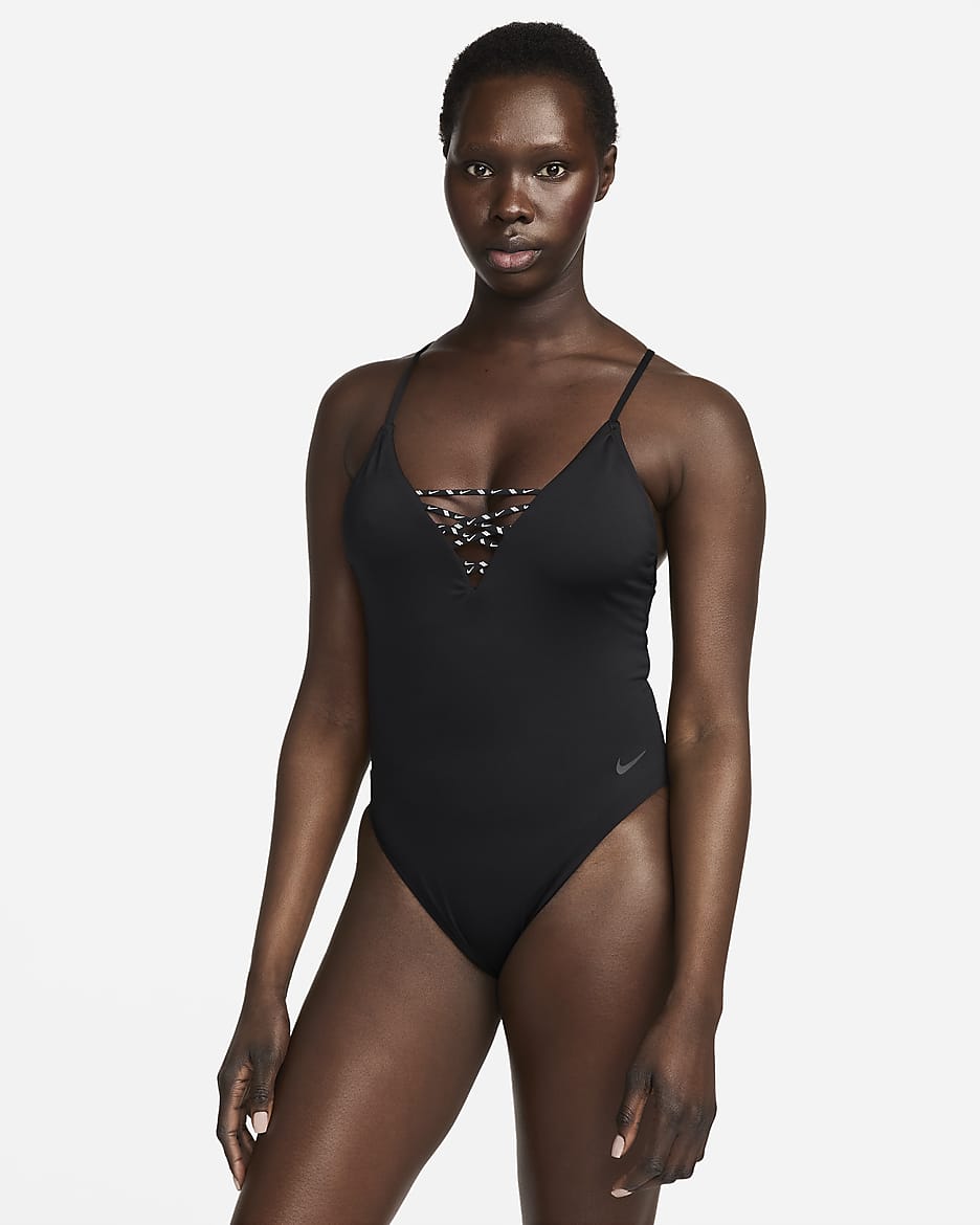 Nike Swim Sneakerkini 2.0 Women's Cross-Back One-Piece Swimsuit - Black/Anthracite