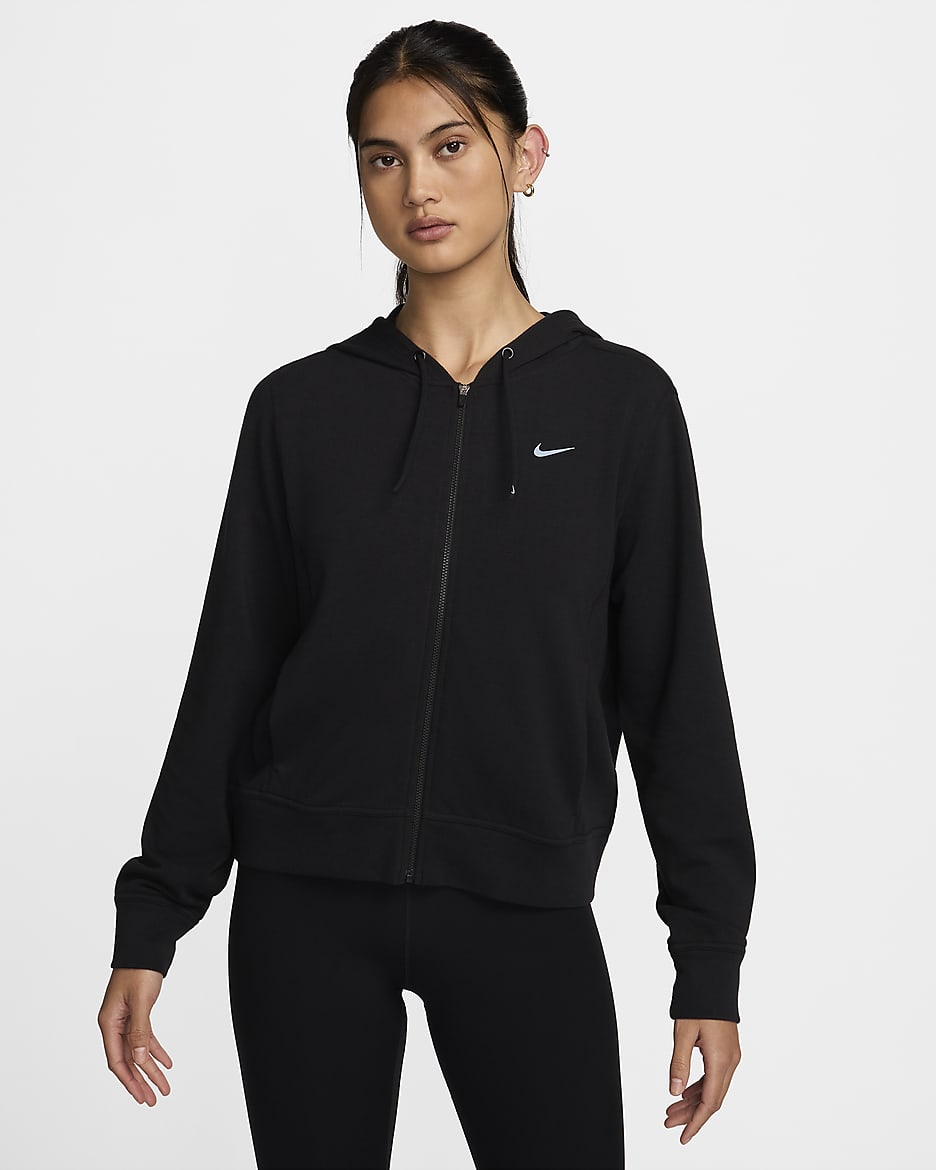 Sudadera con gorro de French Terry con cierre completo para mujer Nike Dri-FIT One - Negro/Blanco