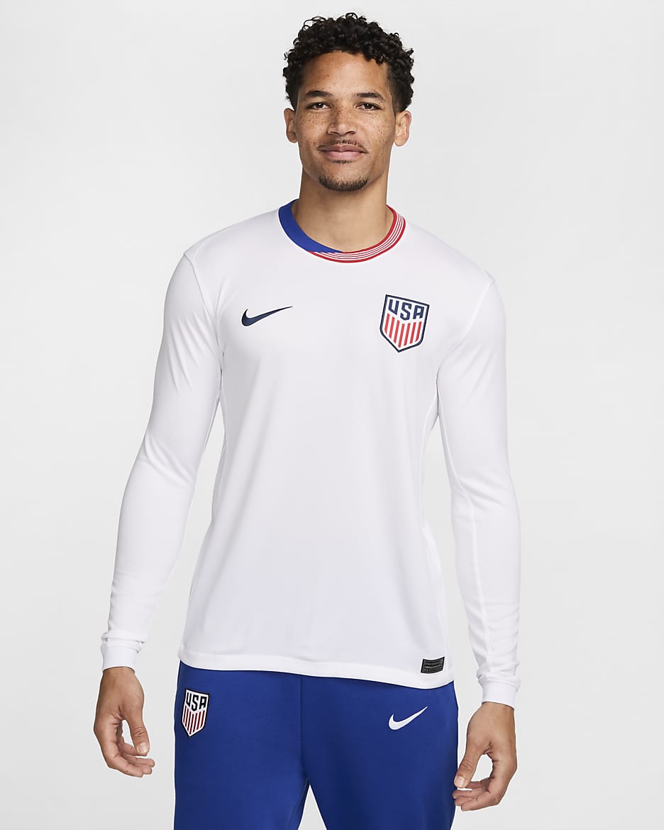 Jersey de fútbol de manga larga Nike Dri-FIT replica de USMNT 2024 Stadium local para hombre - Blanco