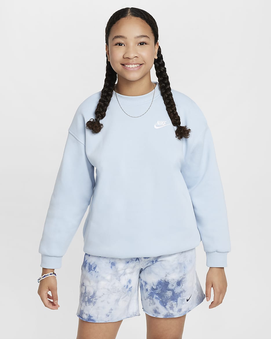 Nike Sportswear Club Fleece Big Kids' Oversized Sweatshirt - Light Armory Blue/White