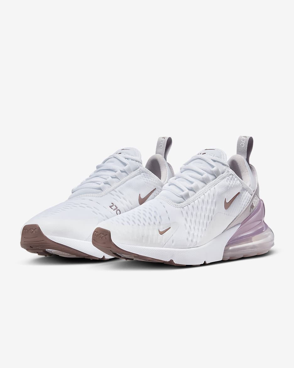 Tenis para mujer Nike Air Max 270 - Blanco/Malva humeante/Negro/Violeta platino