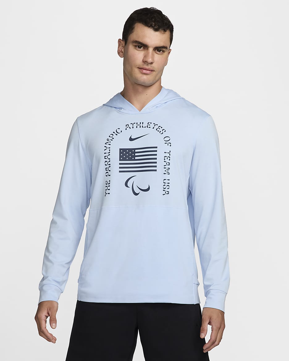 Sudadera con gorro de yoga Nike Dri-FIT ligera para hombre USA Restore - Azul celestino/Jaspeado/Azul eléctrico/Obsidiana