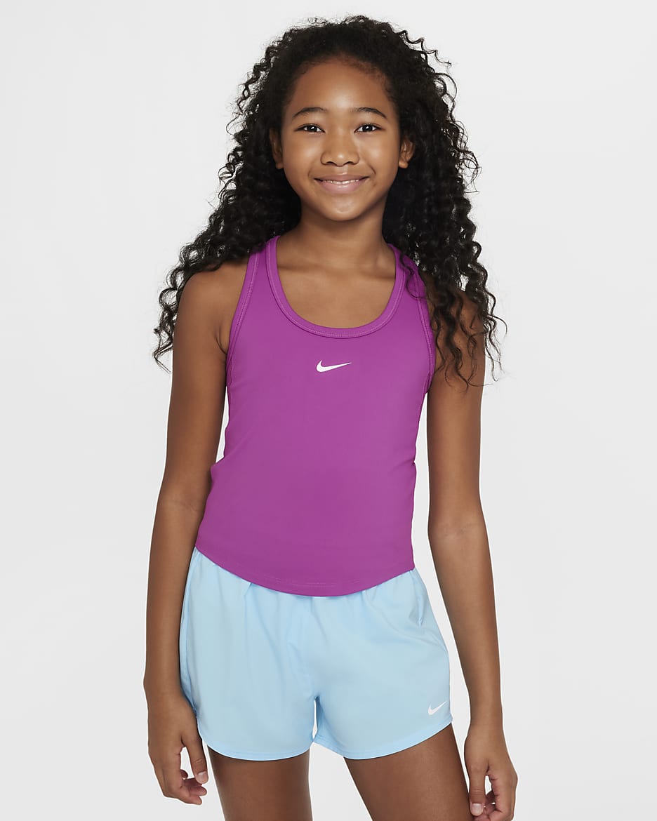 Nike One Fitted Dri-FIT singlet til store barn (jente) - Hot Fuchsia/Hvit