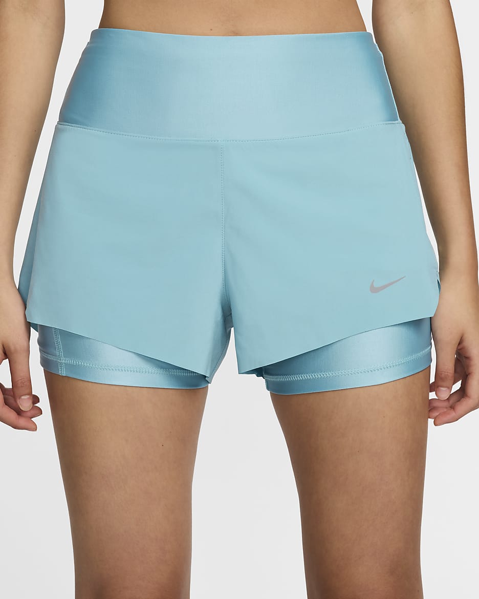 Nike Dri-FIT Swift 女款中腰 3" 二合一跑步口袋短褲 - Denim Turquoise