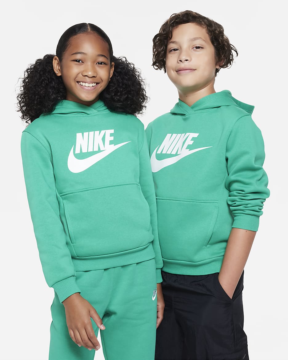 Sudadera con gorro para niños talla grande Nike Sportswear Club Fleece - Verde estadio/Blanco