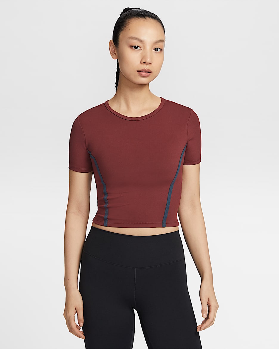 Nike One Fitted 女款 Dri-FIT 短袖上衣 - Dark Team Red/Armory Navy/黑色