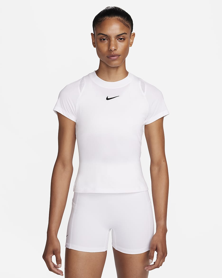 Haut de tennis à manches courtes Dri-FIT NikeCourt Advantage pour femme - Blanc/Blanc/Blanc/Noir