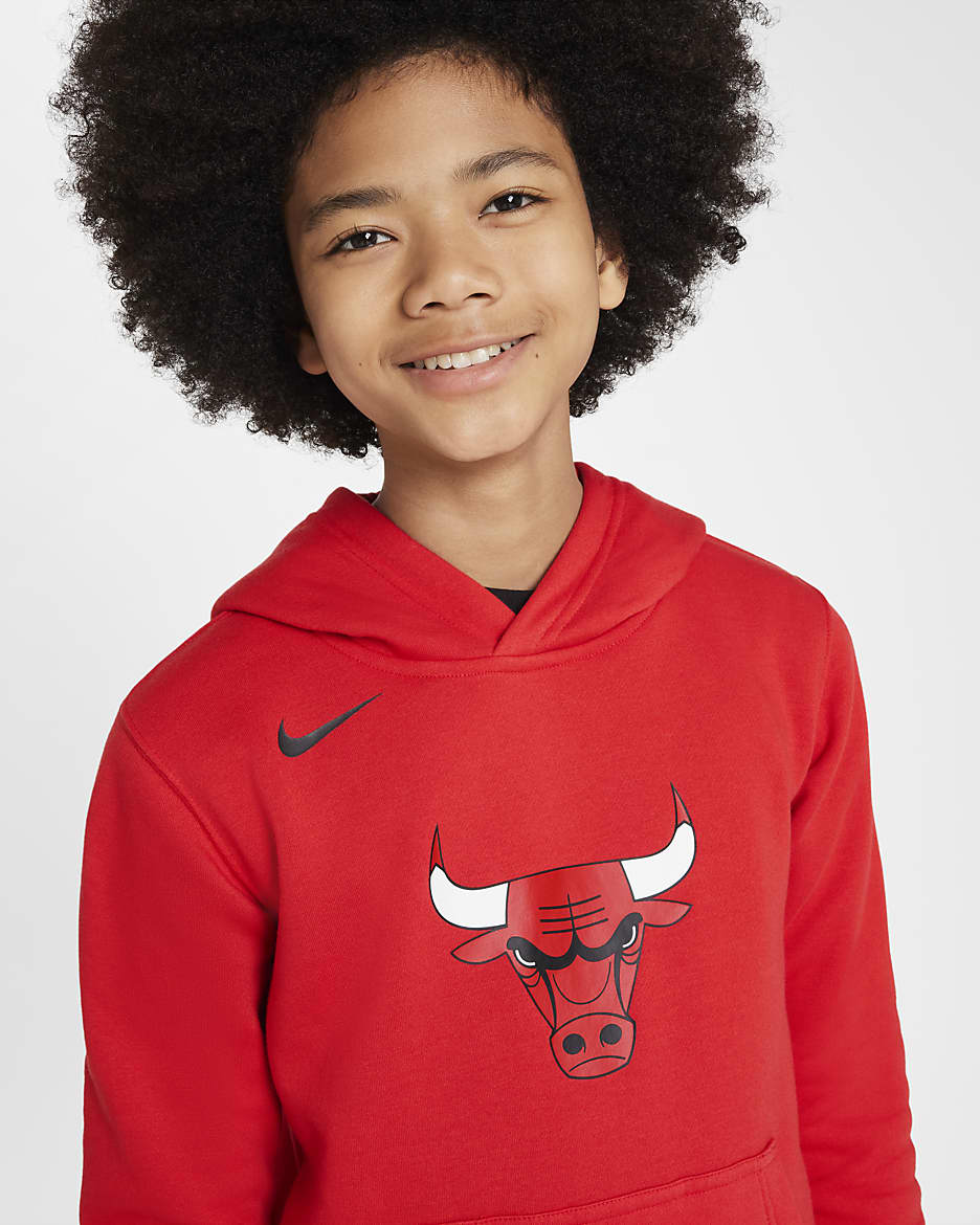 Chicago Bulls Club Older Kids' Nike NBA Fleece Pullover Hoodie - University Red