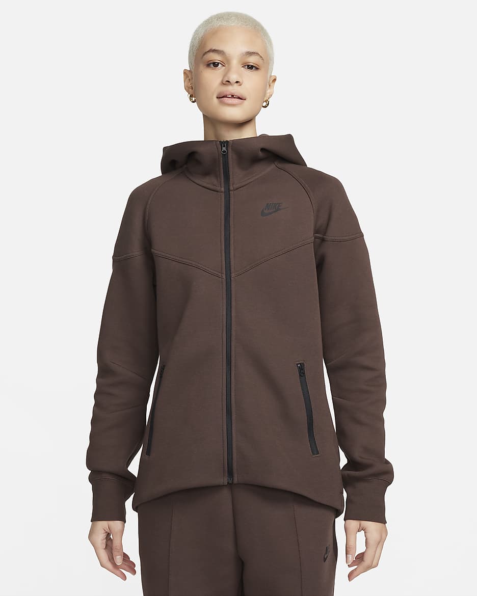 Sweat à capuche et zip Nike Sportswear Tech Fleece Windrunner pour femme - Baroque Brown/Noir