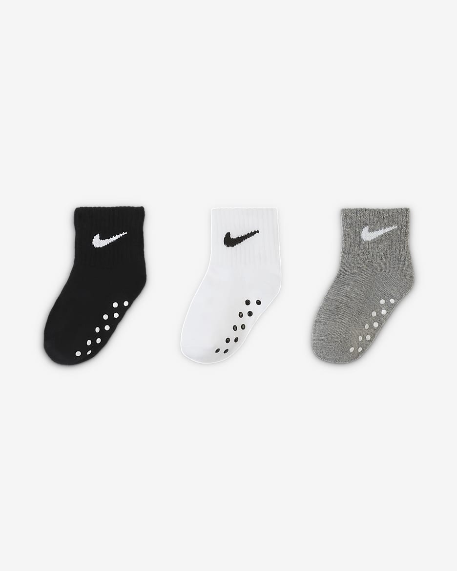 Nike Toddler Swoosh Ankle Gripper Socks (3-Pairs) - Black/White/Grey