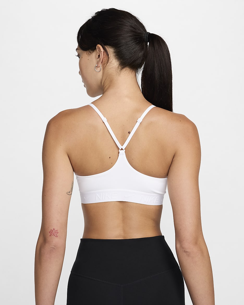 Bra deportivo ajustable acolchado para mujer Nike Indy Light Support - Blanco/Malva piedra