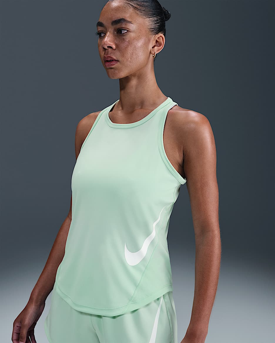 Camiseta de correr de tirantes Dri-FIT para mujer Nike Tempo Swoosh Run - Espuma menta/Blanco
