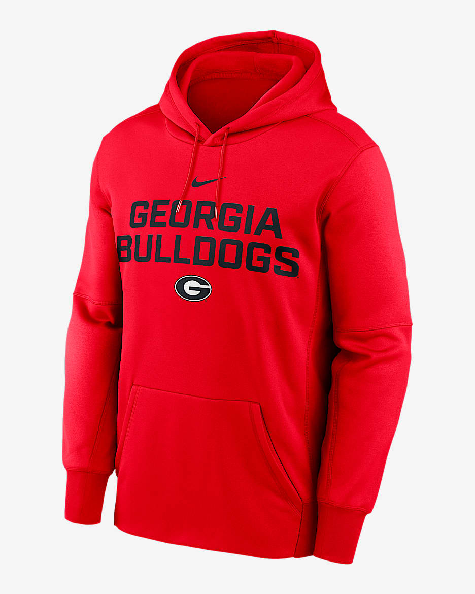 Georgia Team Stacked Men’s Nike Therma College Pullover Hoodie - Red