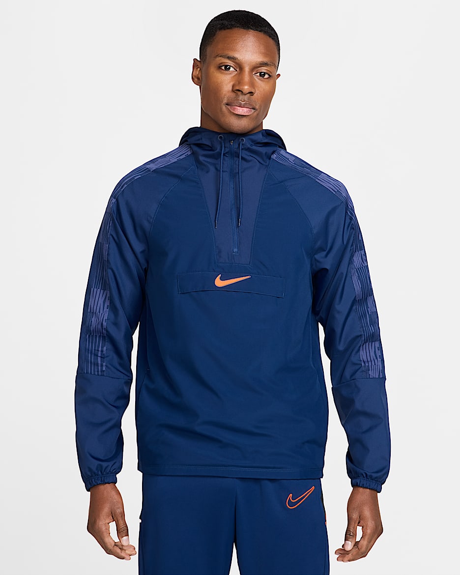 Chamarra tipo anorak de fútbol Repel para hombre Nike Academy+ - Azul vacío/Naranja pulso