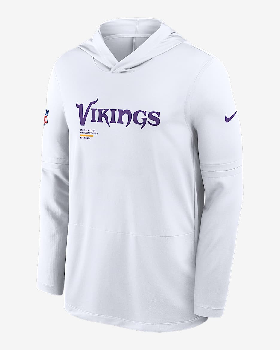 Playera de manga larga Nike Dri-FIT de la NFL con gorro para hombre Minnesota Vikings Pure Fury Sideline - Blanco