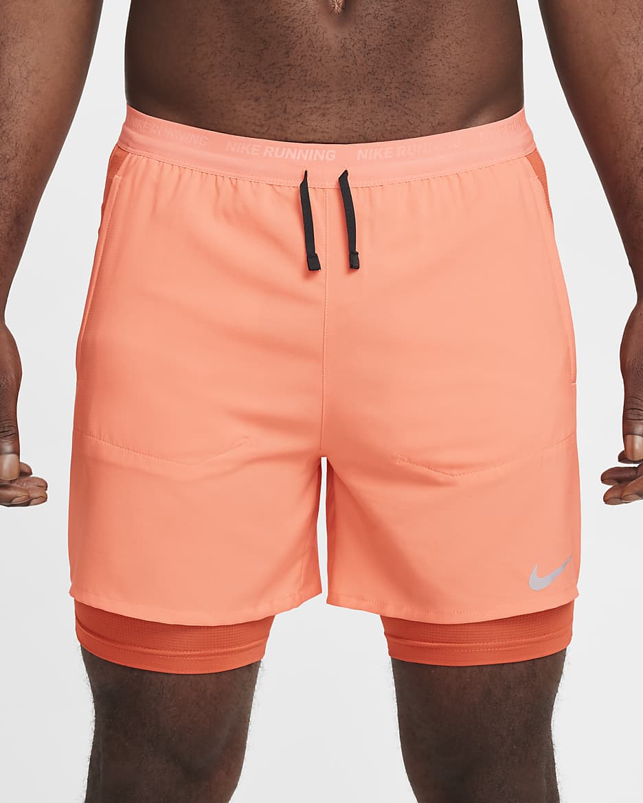 Nike Stride Men's Dri-FIT 13cm (approx.) Hybrid Running Shorts - Light Wild Mango/Vintage Coral/Black