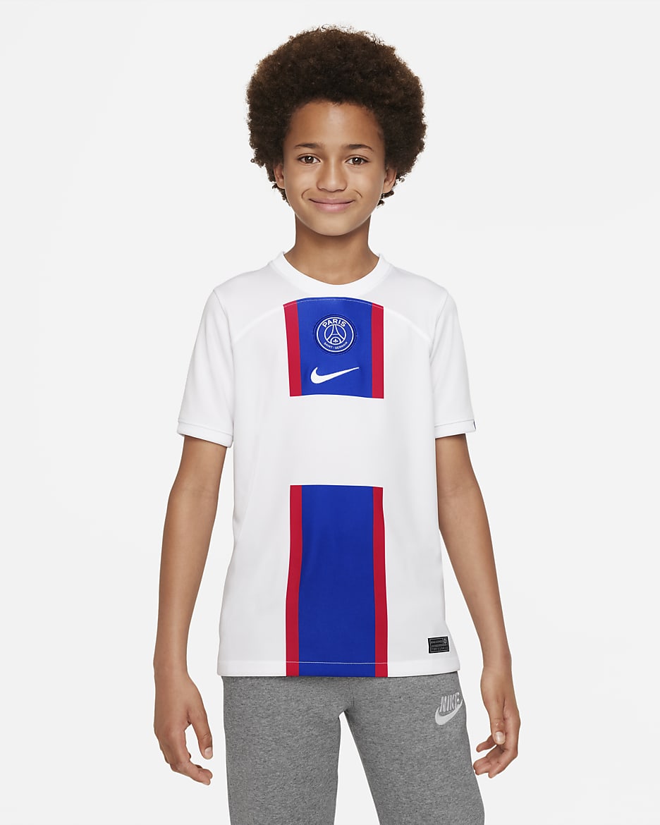 Paris Saint-Germain 2022/23 Stadium Third Older Kids' Nike Dri-FIT Football Shirt - White/Old Royal/White