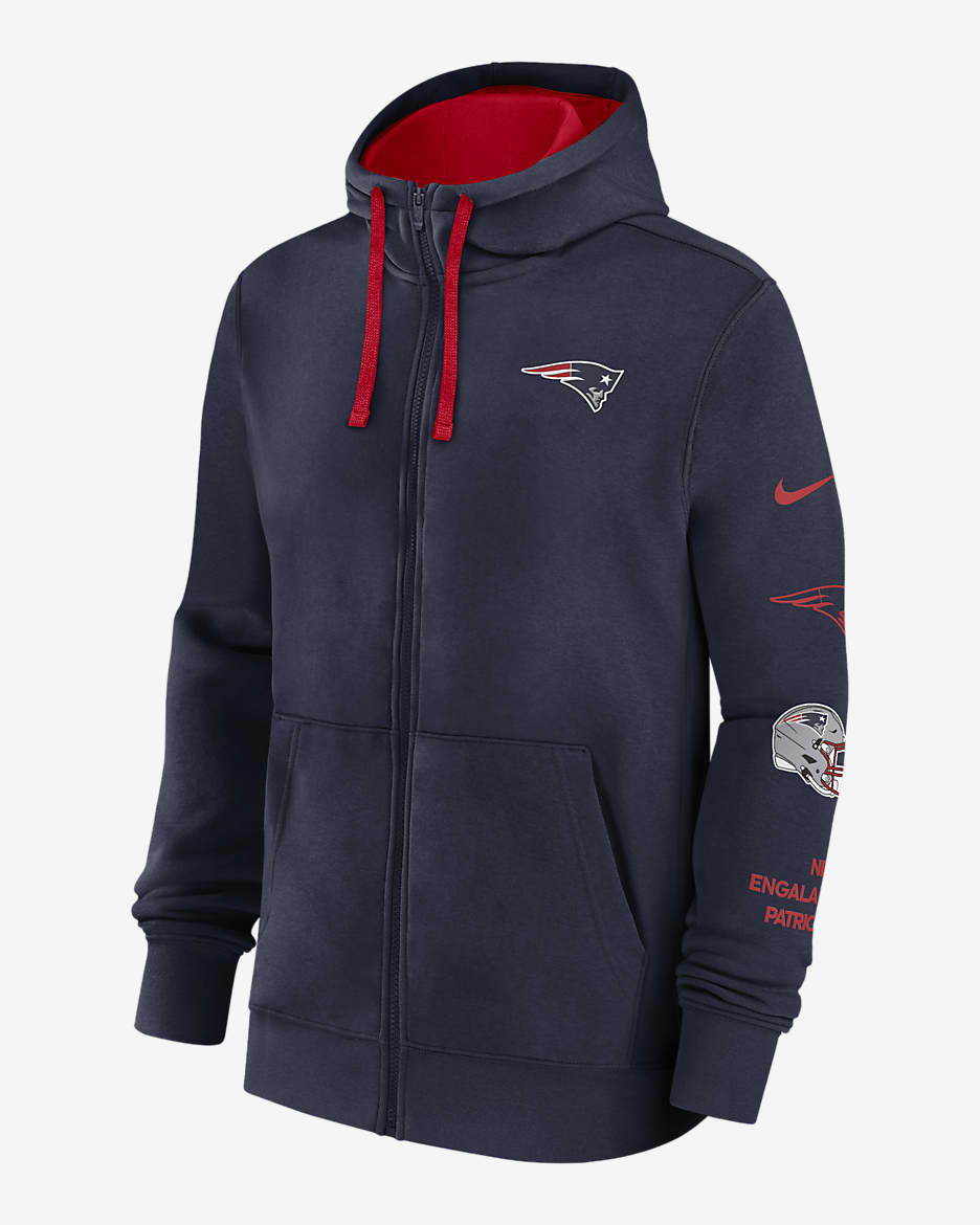 New England Patriots Club Men's Nike NFL Full-Zip Hoodie - Navy