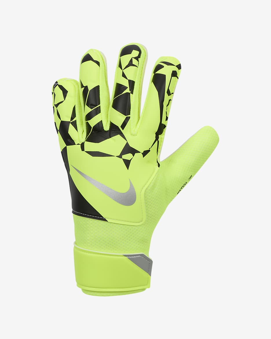 Nike Match Jr. Older Kids' Goalkeeper Football Gloves - Volt/Black/Metallic Silver