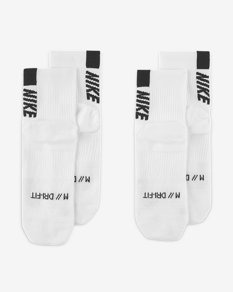 Nike Multiplier Running Ankle Socks (2 Pairs) - White/Black