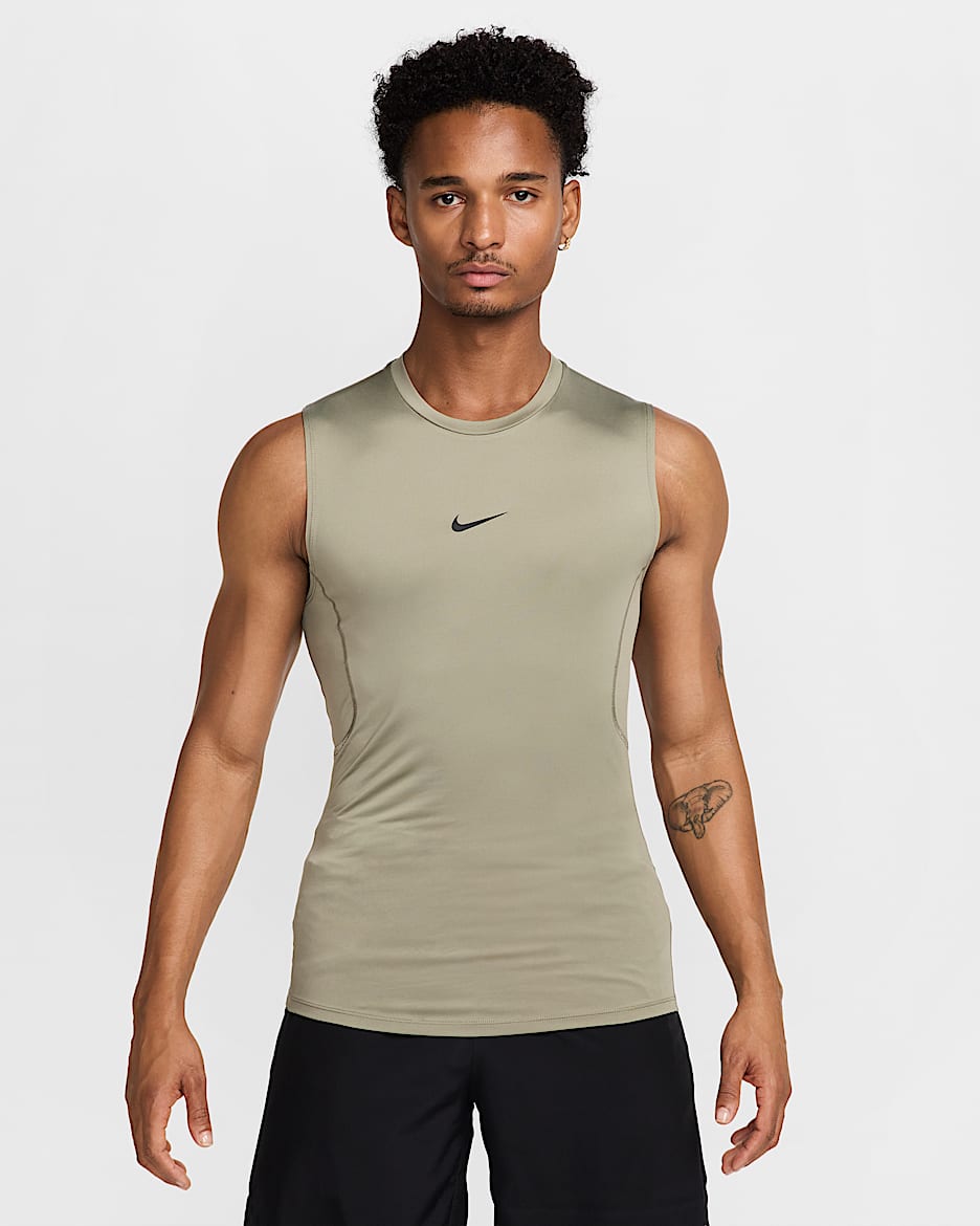 Nike Pro Men's Dri-FIT Tight Sleeveless Fitness Top - Light Army/Black