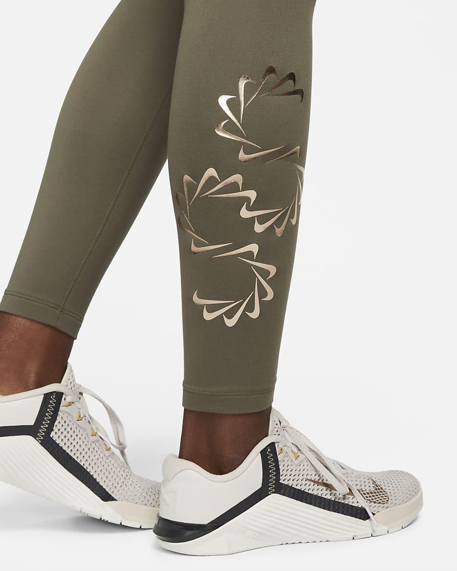 Nike Therma-FIT One Women's Mid-Rise Graphic Training Leggings - Medium Olive/Black