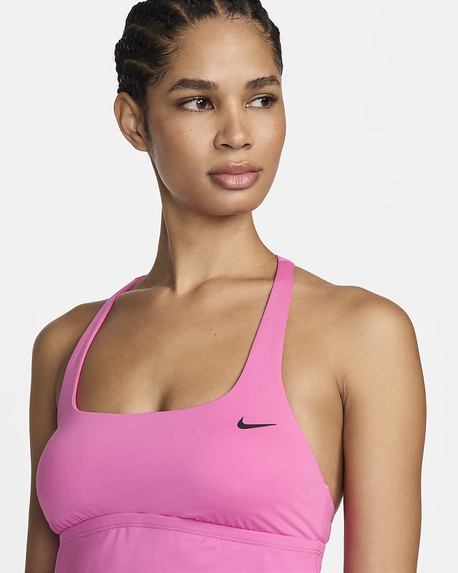 Top tankini de cuello cuadrado para mujer Nike Swim Essential - Rosa alegre