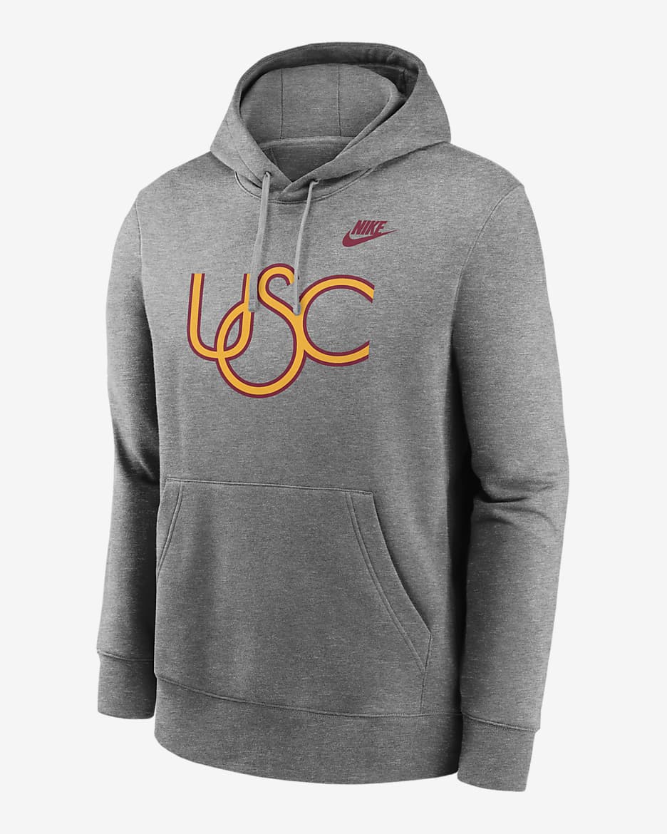 USC Trojans Legacy Club Primary Logo Men's Nike College Pullover Hoodie - Dark Grey Heather