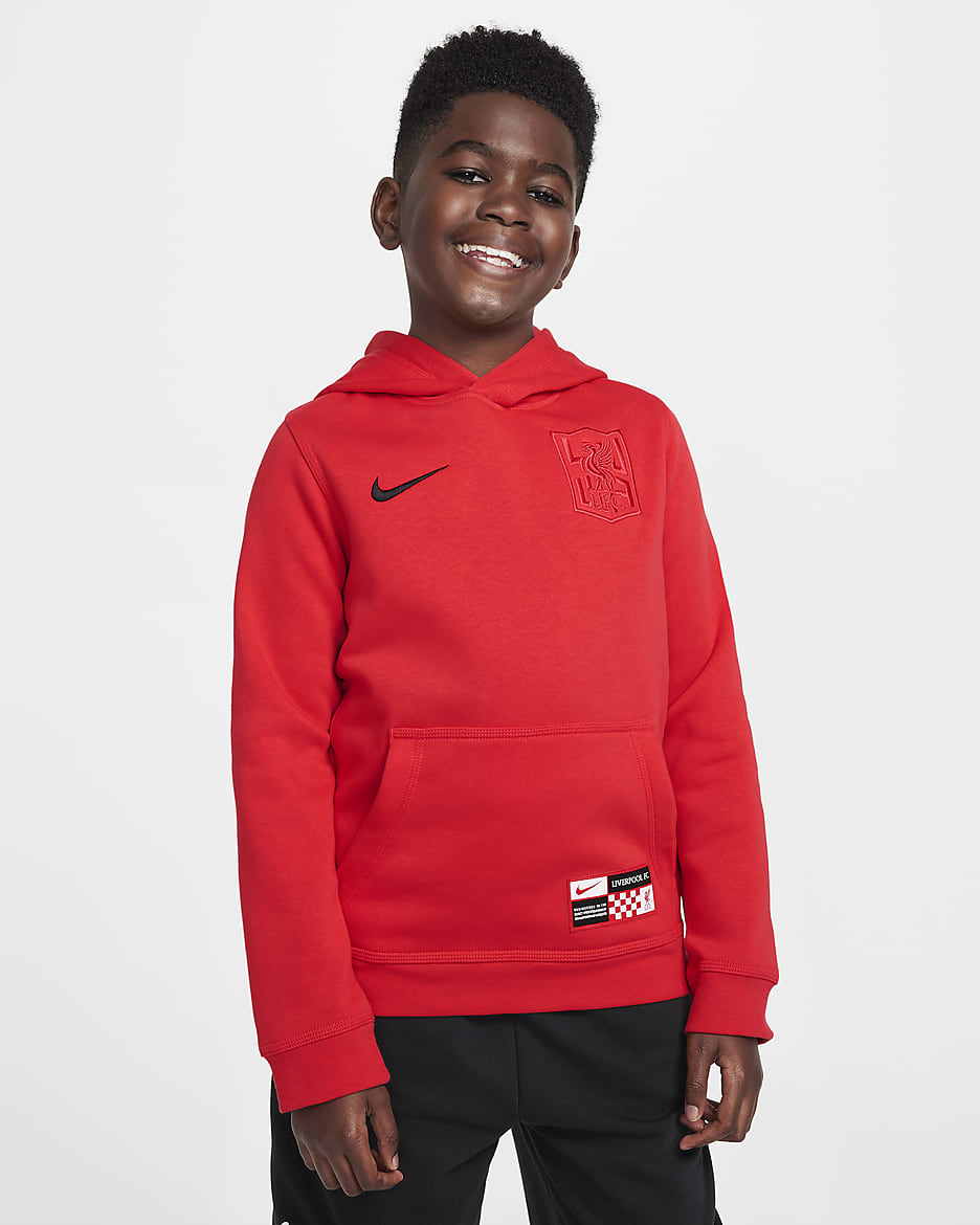 Sudadera con gorro sin cierre de fútbol Nike para niño talla grande Liverpool FC Club alternativo - Rojo mundial/Negro