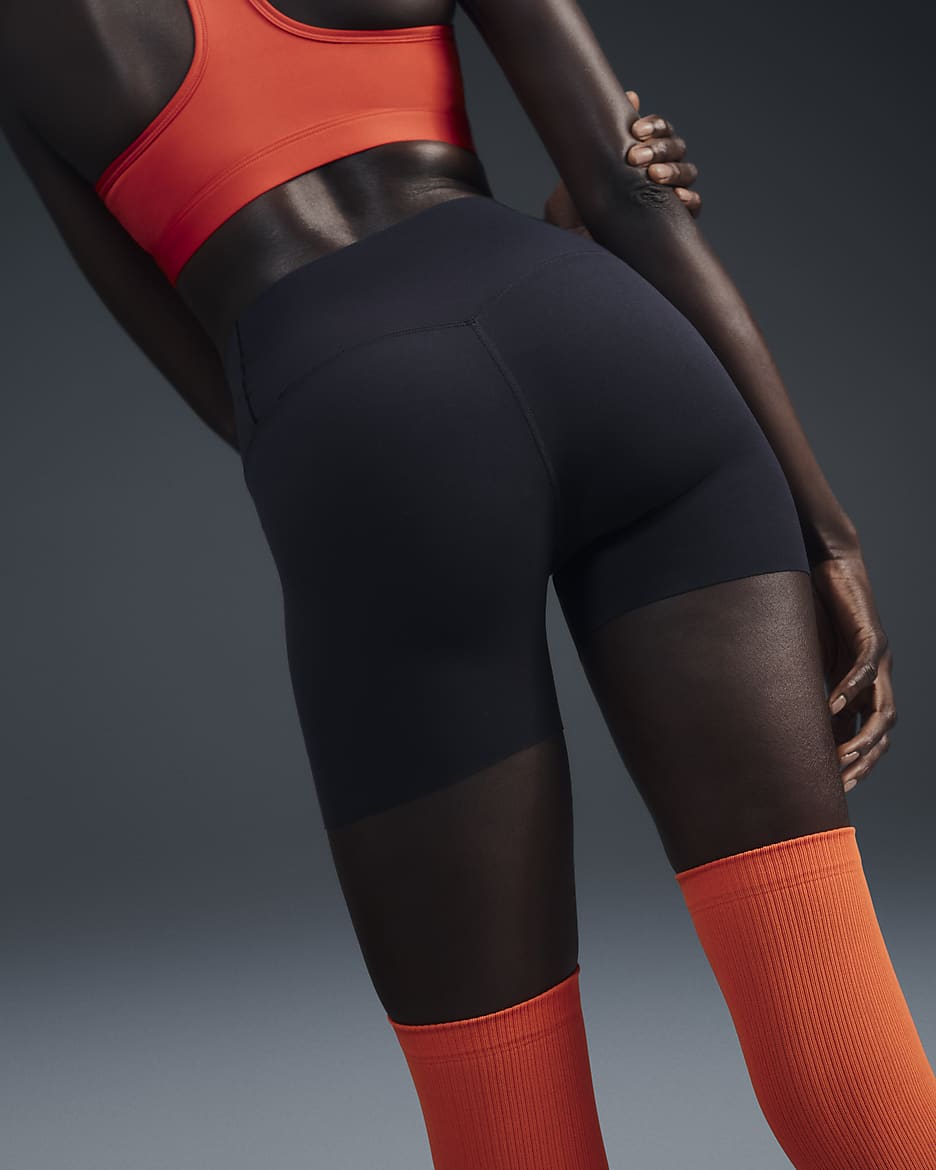 Nike Zenvy Bike-Shorts mit sanftem Halt und hohem Taillenbund für Damen (ca. 12 cm) - Schwarz/Schwarz