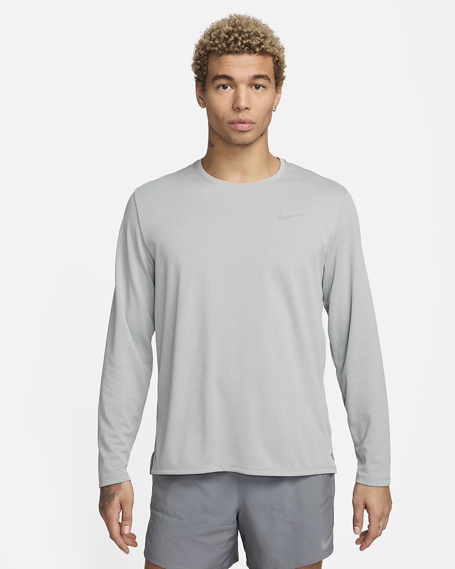 Nike Miler Men's Dri-FIT UV Long-Sleeve Running Top - Grey Fog/Particle Grey/Heather