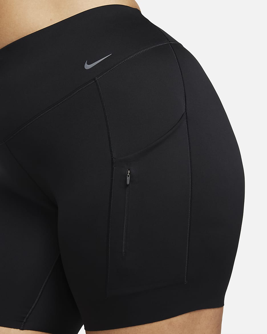 Nike Go Women's Firm-Support High-Waisted 8" Biker Shorts with Pockets (Plus Size) - Black/Black