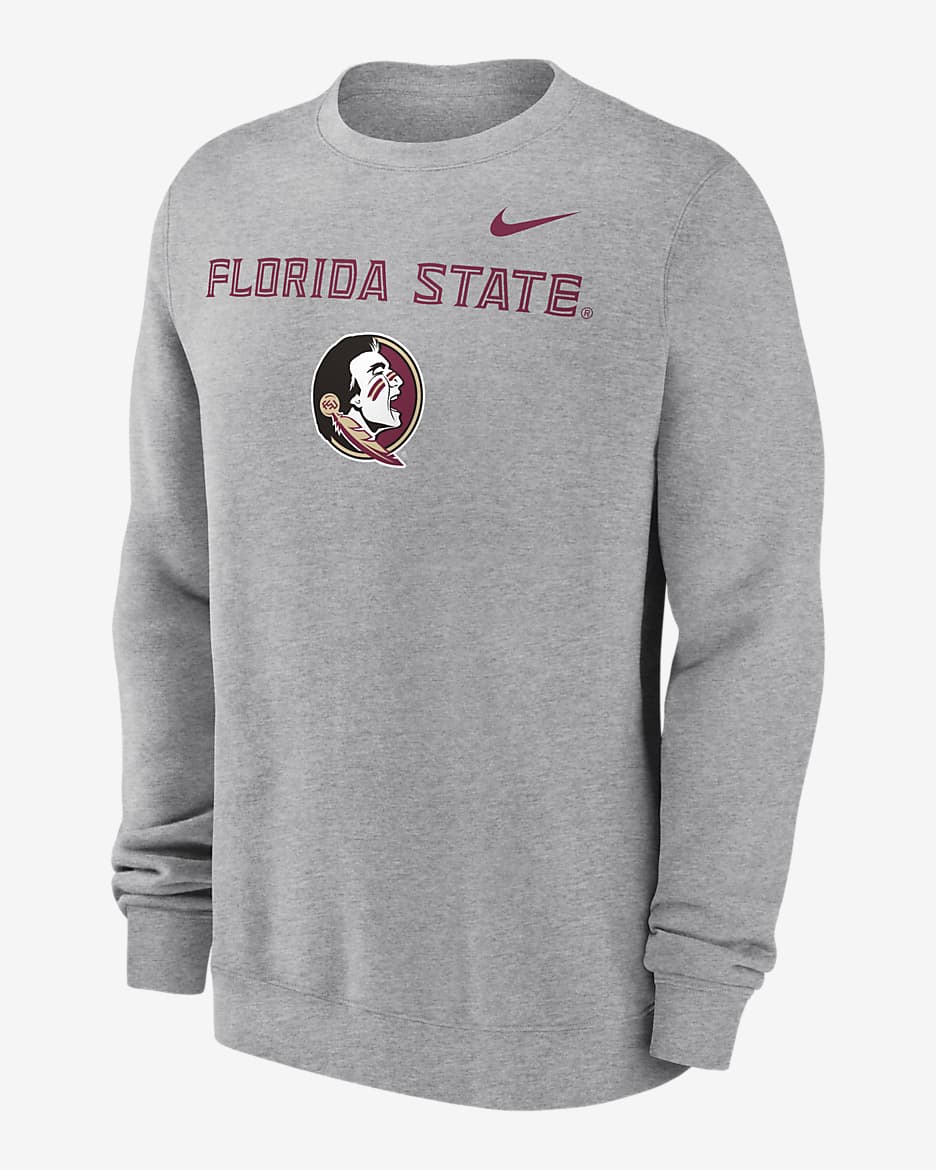 Sudadera de cuello redondo sin cierre universitaria Nike para hombre Florida State Seminoles Primetime Primary Stack - Gris oscuro jaspeado