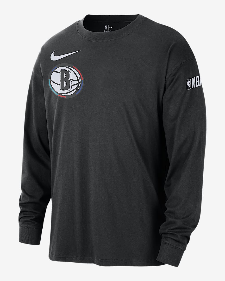 Playera de manga larga Nike de la NBA Max90 para hombre Brooklyn Nets Courtside City Edition - Negro