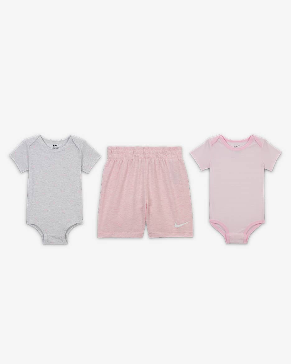 Conjunto de tres piezas Swooshfetti a rayas para bebé (12-24 M) Nike Essentials - Espuma rosa