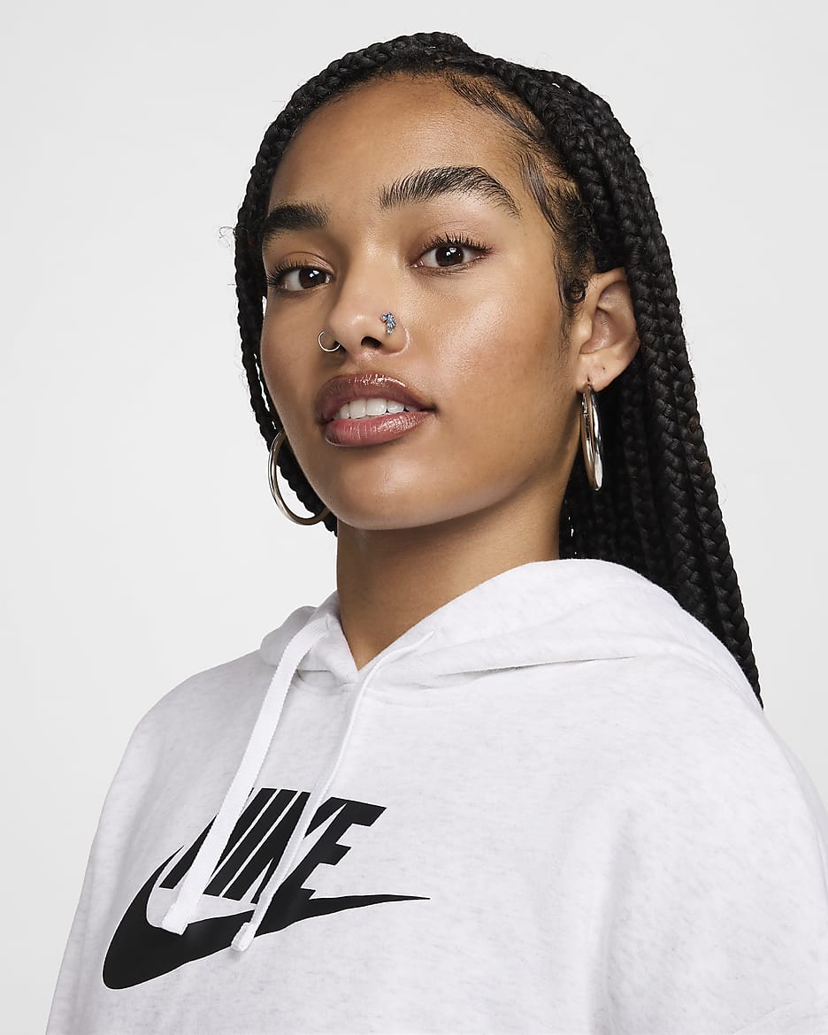 Sudadera con gorro y gráfico cropped oversized para mujer Nike Sportswear Club Fleece - Abedul jaspeado/Negro