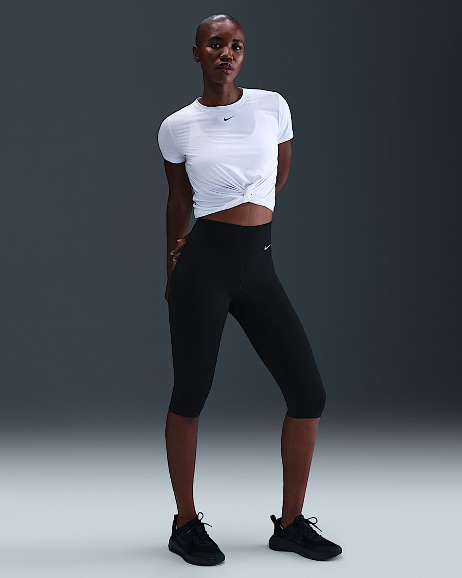 Nike One Caprilegging met hoge taille voor dames - Zwart/Wit