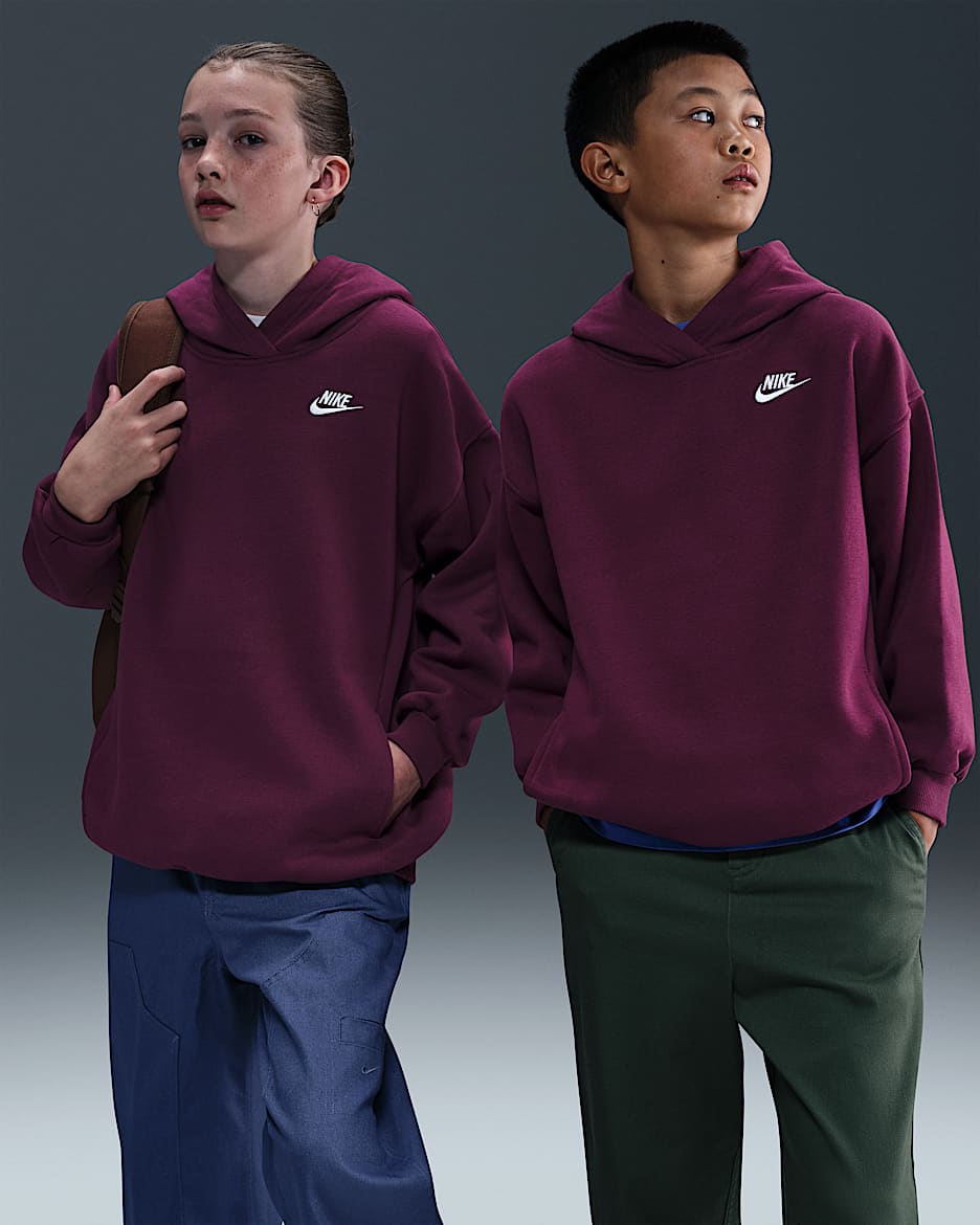 Nike Sportswear Club Fleece Big Kids' Oversized Pullover Hoodie - Bordeaux/Bordeaux/White