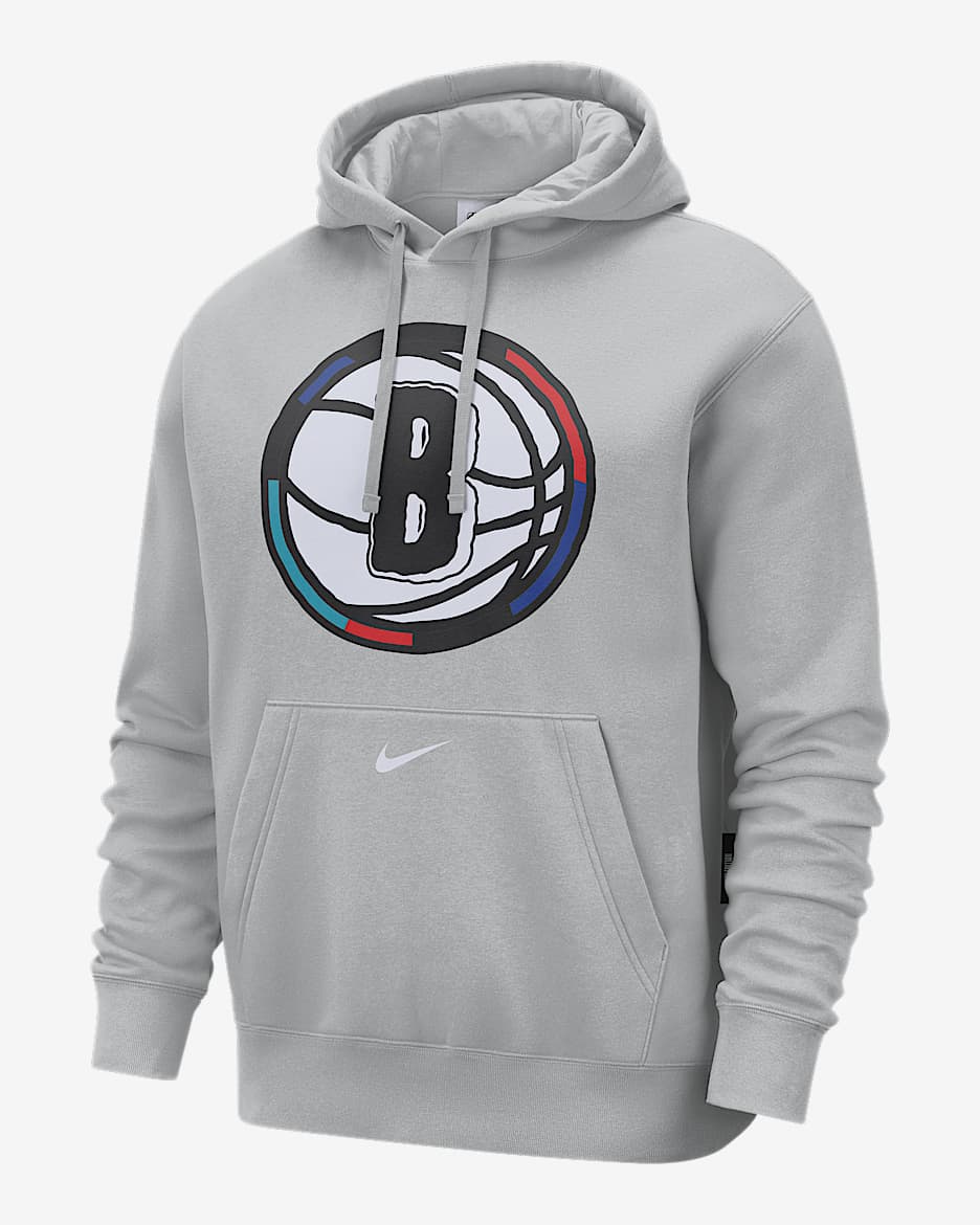 Sudadera con gorro sin cierre Nike de la NBA de tejido Fleece para hombre Brooklyn Nets Club City Edition - Plata liso/Blanco
