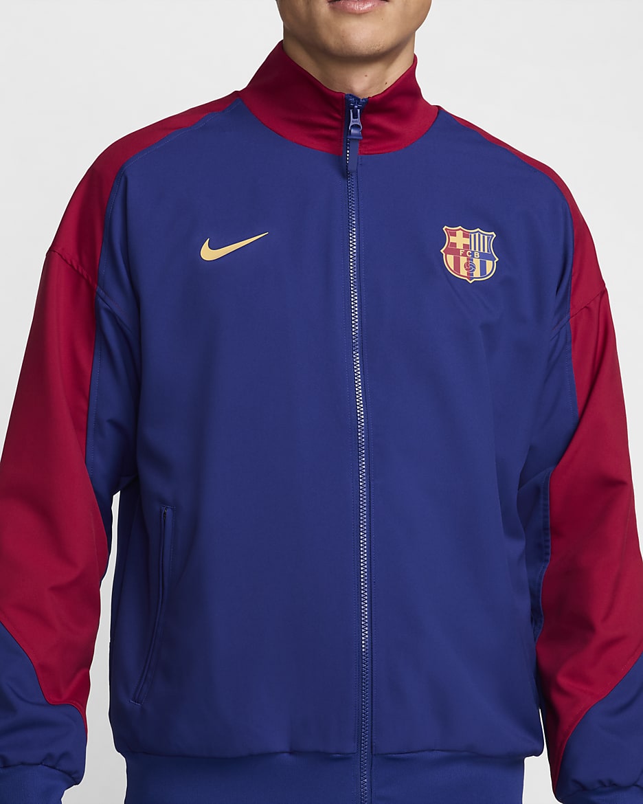 Pánská domácí fotbalová bunda Nike Dri-FIT FC Barcelona Strike - Deep Royal Blue/Noble Red/Club Gold