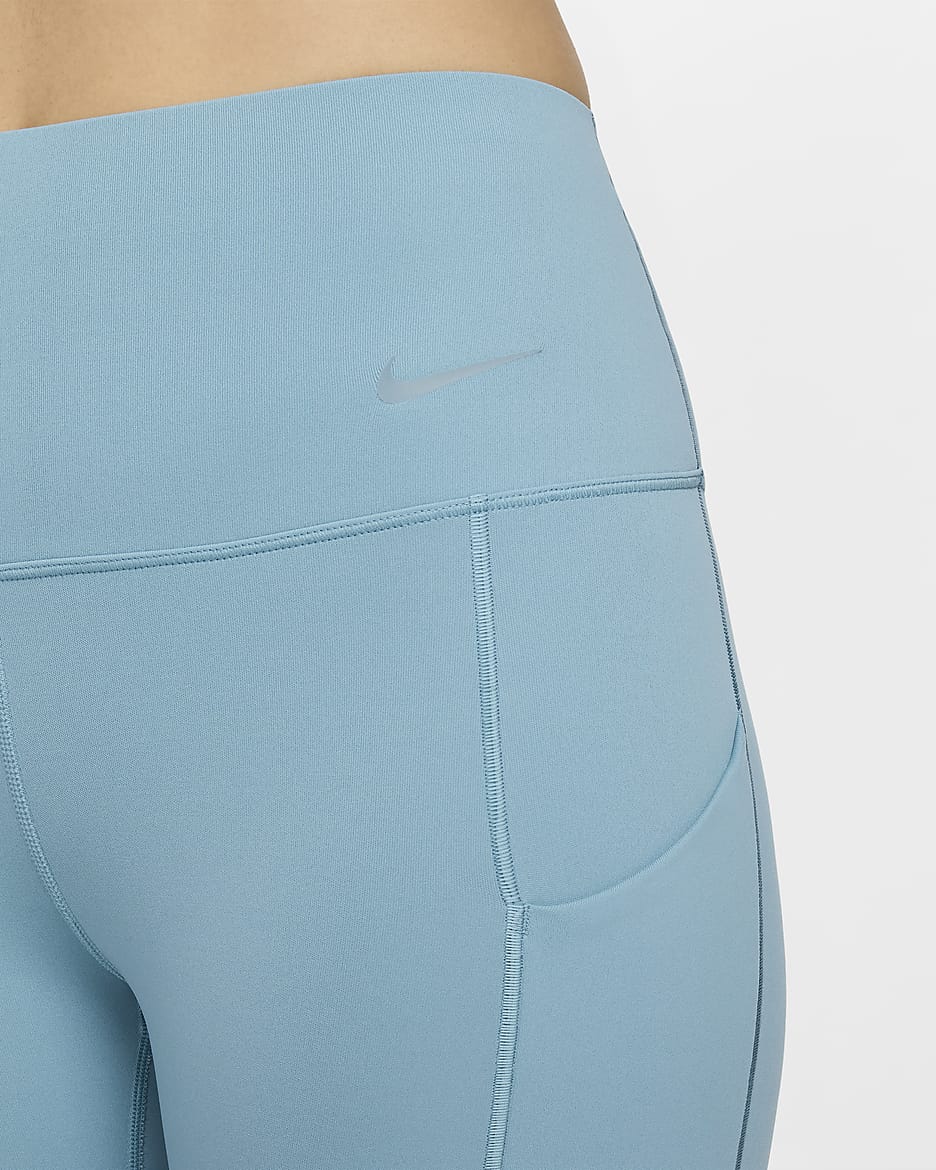 Nike Universa Women's Medium-Support High-Waisted 7/8 Leggings with Pockets - Denim Turquoise/Black