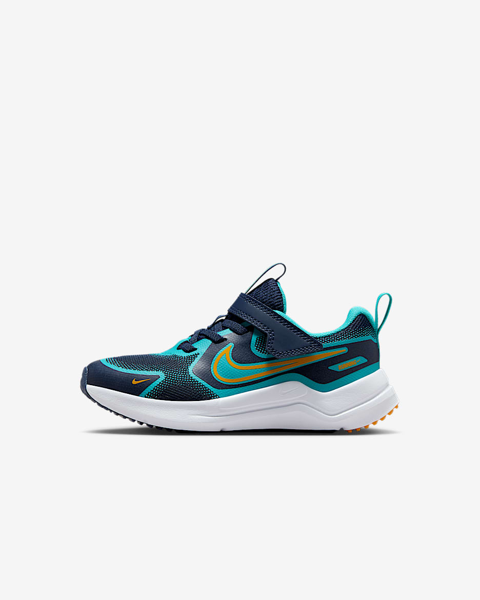 Tenis para niños de preescolar Nike Cosmic Runner - Azul marino medianoche/Cactus empolvado/Blanco/Piel de naranja