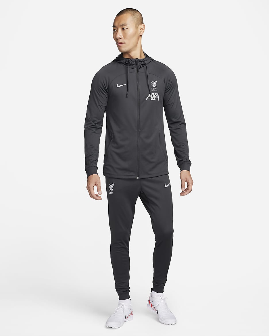 Liverpool FC Strike Nike Dri-FIT-Fußball-Trainingsanzug aus Strickmaterial mit Kapuze für Herren - Anthracite/Wolf Grey