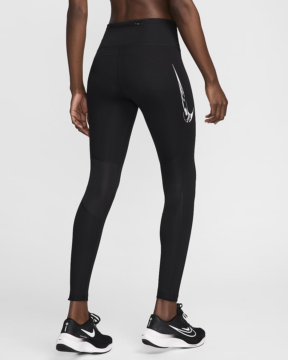 Nike Fast Leggings de running de 7/8 de talle medio con bolsillos - Mujer - Negro/Blanco