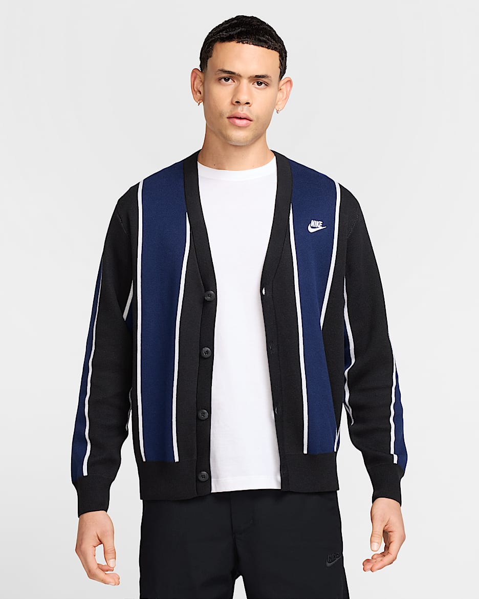 Suéter a rayas Fairway para hombre Nike Club - Negro/Azul marino medianoche/Blanco