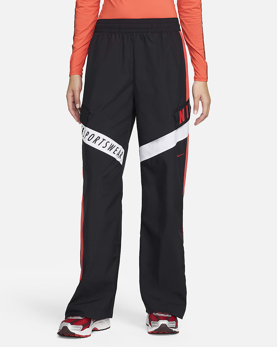 Nike Sportswear Hose mit hohem Bund für Damen - Schwarz/Light Crimson/Weiß