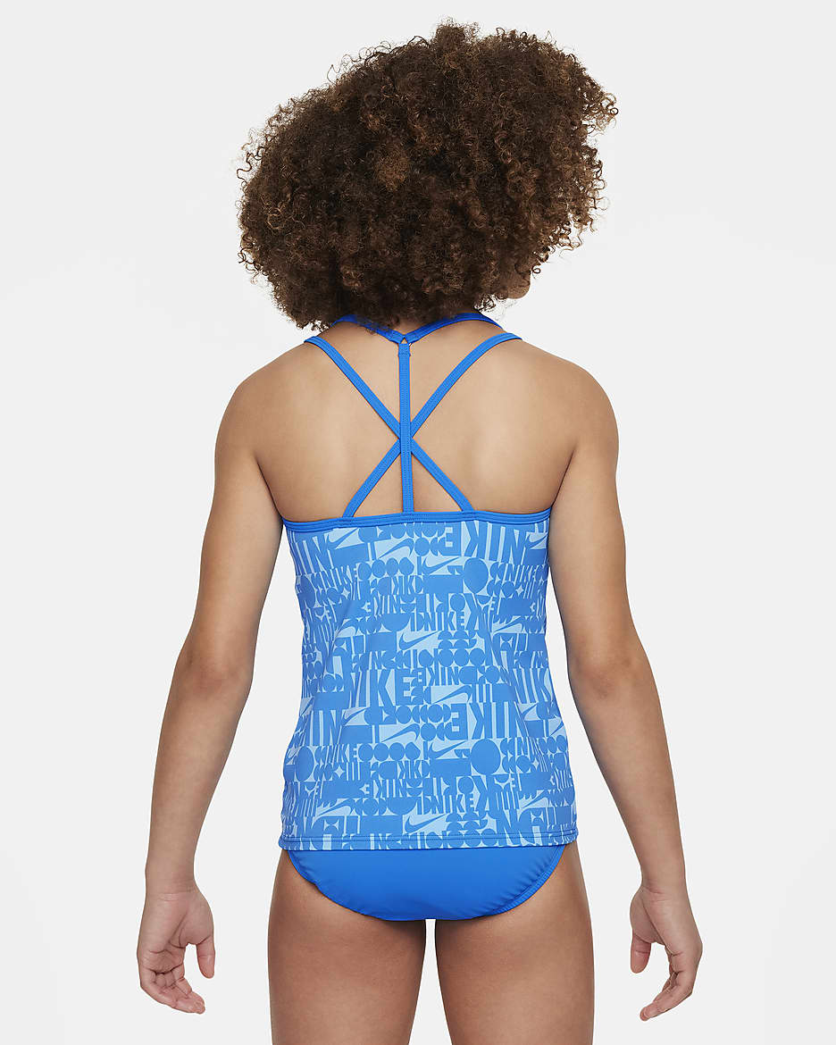 Conjunto de tankini con espalda en T para niña talla grande Nike Swim Retro Flow - Azul foto