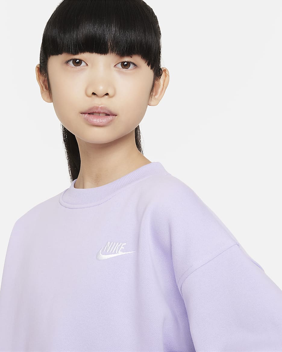 Bluza dresowa o kroju oversize dla dużych dzieci Nike Sportswear Club Fleece - Hydrangeas/Biel